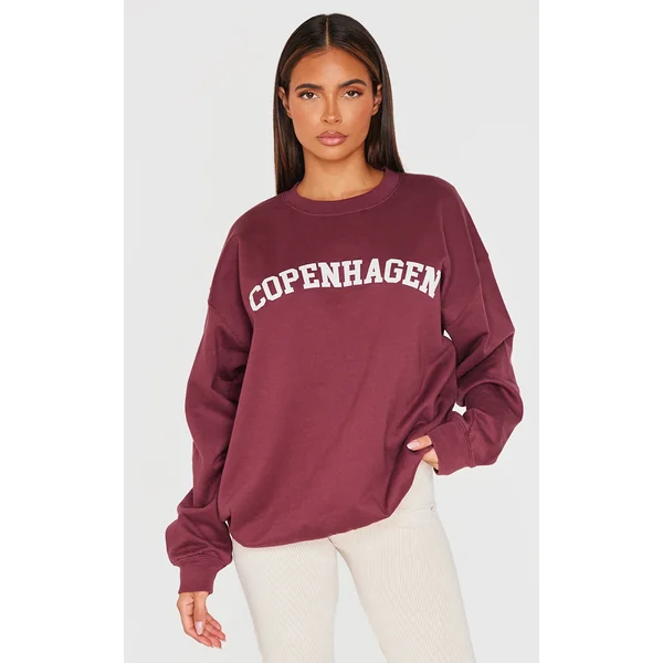 Dark Red Printed Oversized Copenhagen Sweatshirt