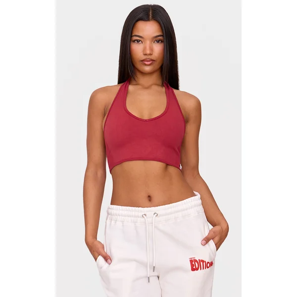 Dark Red Seamless Halter Gym Top