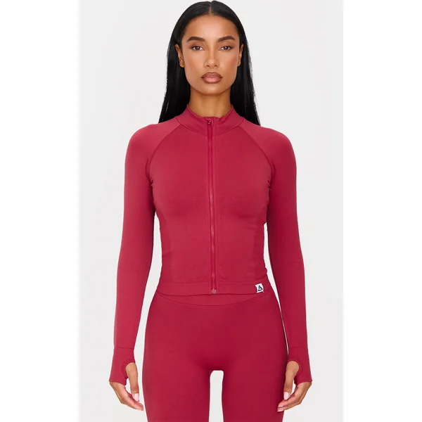 Dark Red Seamless Panel Jacket