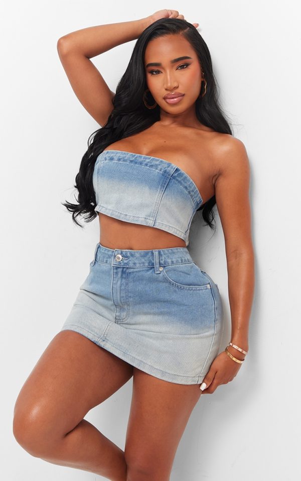 Shape Light Blue Washed Denim Bandeau Top