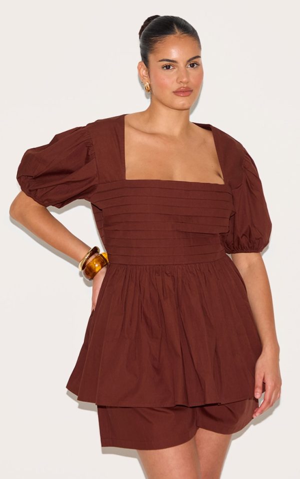 Plus Chocolate Puff Sleeve Top
