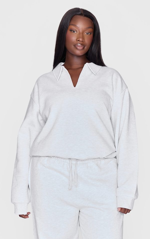 Plus Grey Premium Collar Oversized Sweatshirt