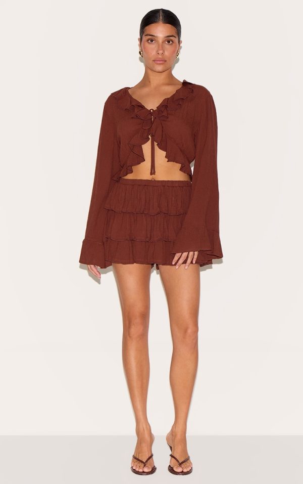 Petite Chocolate Cheesecloth Ruffle Mini Skort