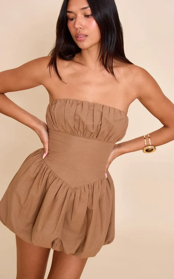 Taupe Ruched Bust Shift Dress