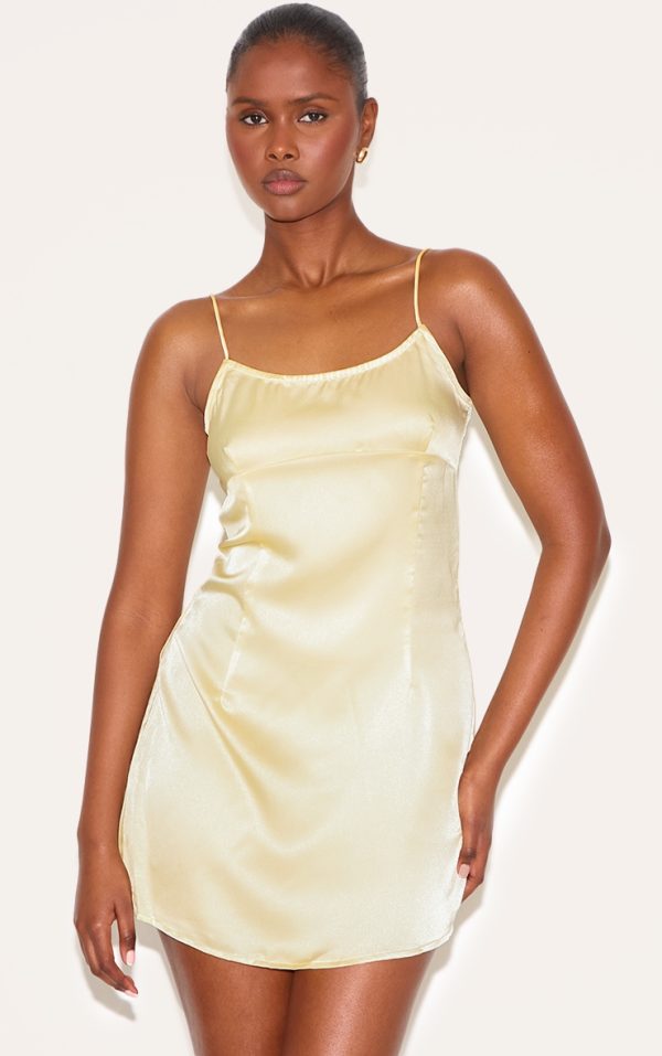 Butter Yellow Satin Shift Dress