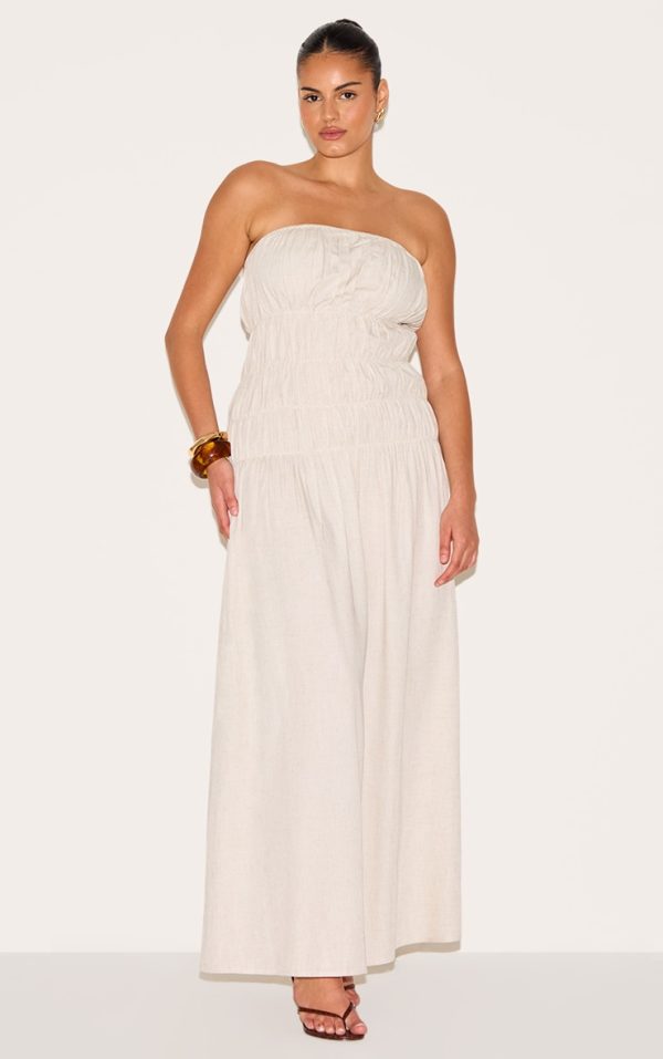 Plus Natural Bandeau Ruched Detail Maxi Dress