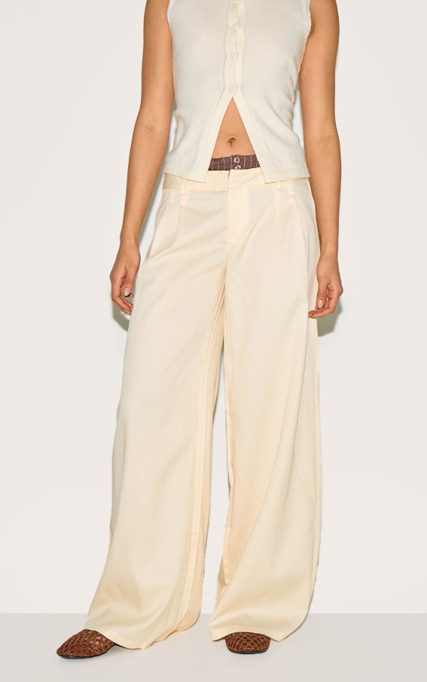 Butter Yellow Woven Contrast Stripe Boxer Detail Straight Leg Pant