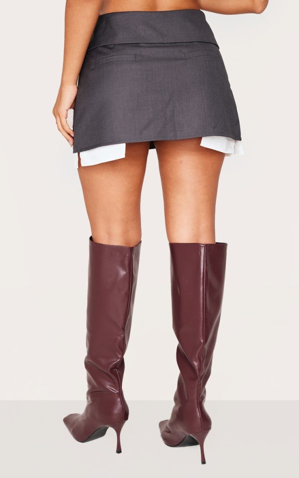 Petite Charcoal Tailored Woven Foldover Detail Mini Skirt