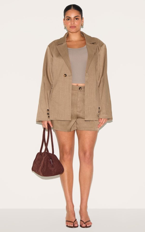 Plus Light Brown Woven Tailored Shorts