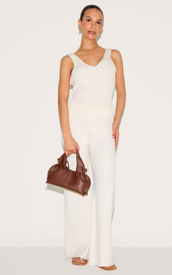 Petite Cream Knitted Straight Leg Pants