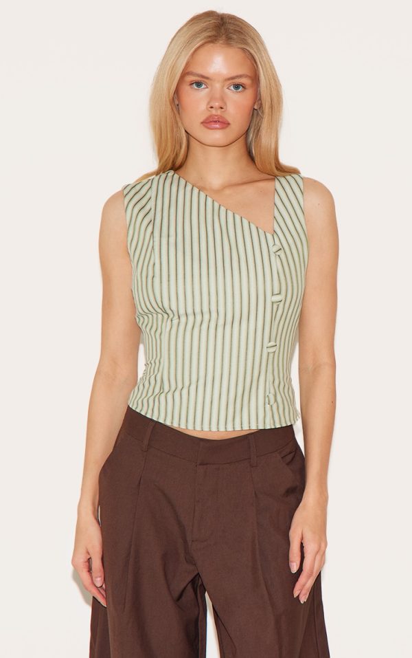 Sage Striped Asymmetric Fitted Vest