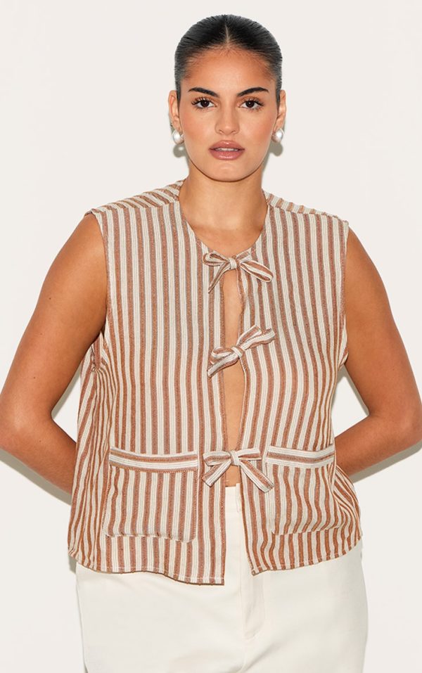 Plus Stone Stripe Tie Front Vest