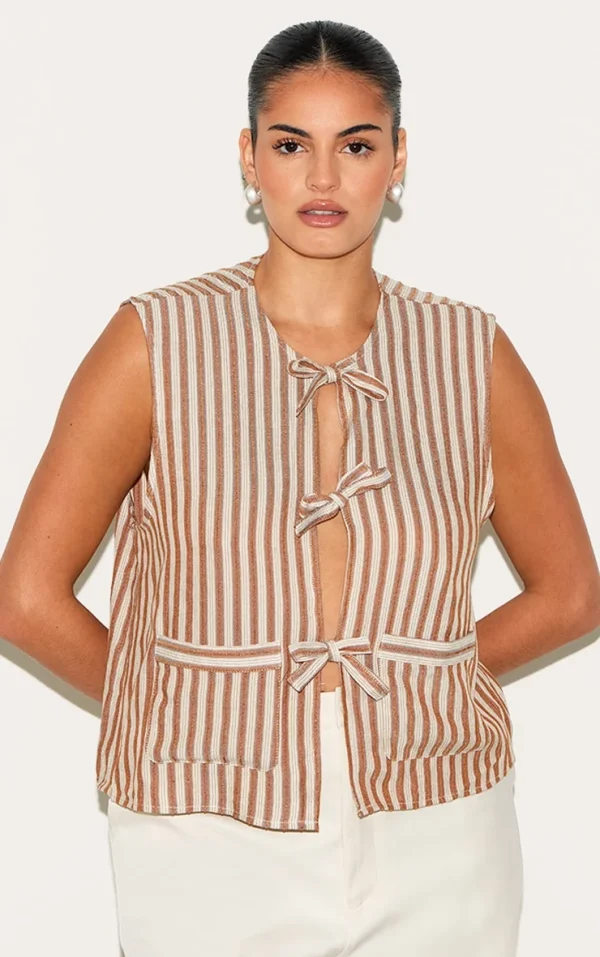 Plus Stone Stripe Tie Front Vest