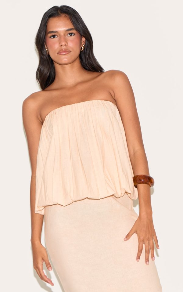 Natural Linen Look Ruched Longline Bandeau Top