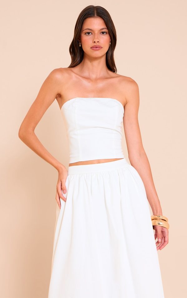 White Woven Seam Detail Bandeau Top