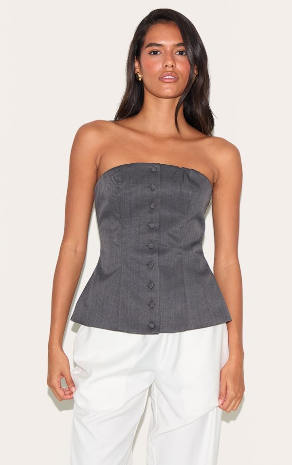 Charcoal Woven Structured Bandeau Vest