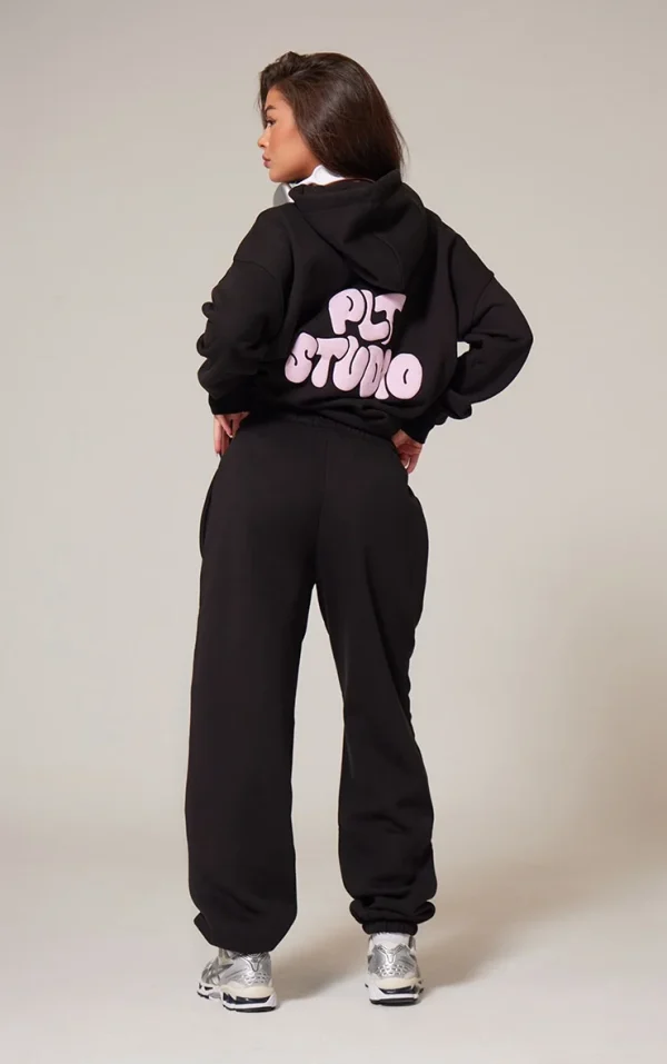 PRETTYLITTLETHING Black Premium Studio Print Oversized Hoodie