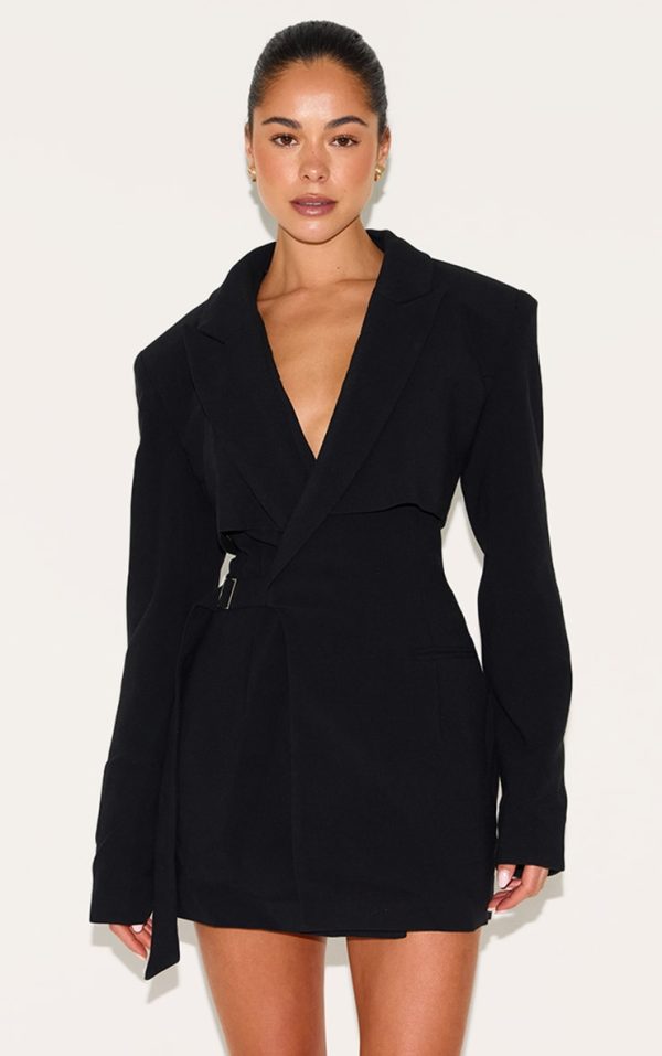 PLT Label Black Tie Side Blazer Dress