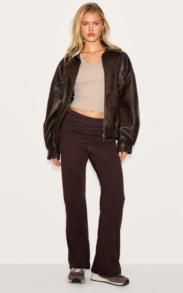 Dark Brown Foldover Flared Leggings