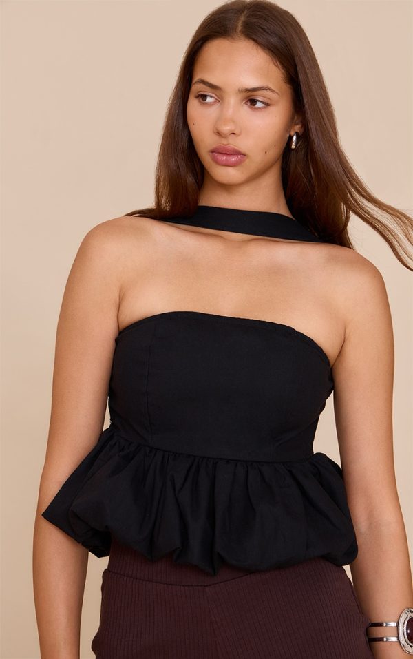 Black Bubble Hem Top