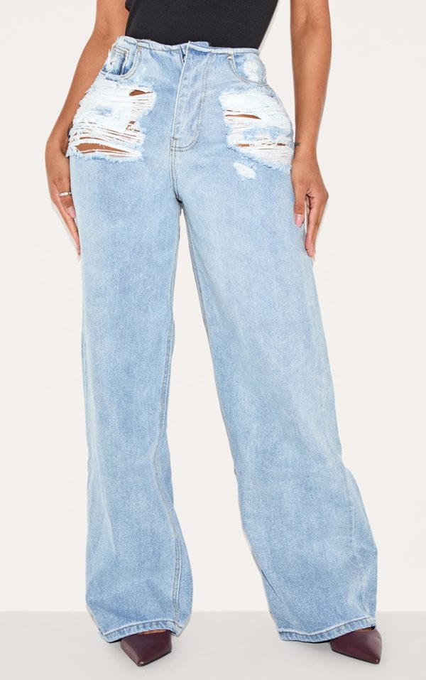 Shape Light Blue Wash Distressed Low Rise Jeans