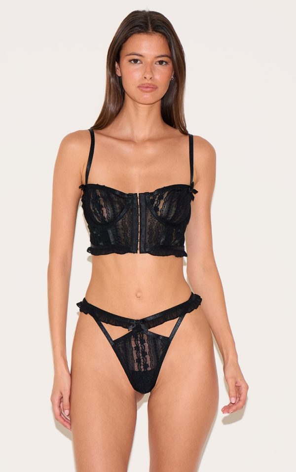 Black Textured Lace Corset Lingerie Set