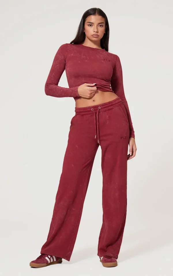 PRETTYLITTLETHING Dark Red Washed Low Rise Oversized Wide Leg Sweatpants