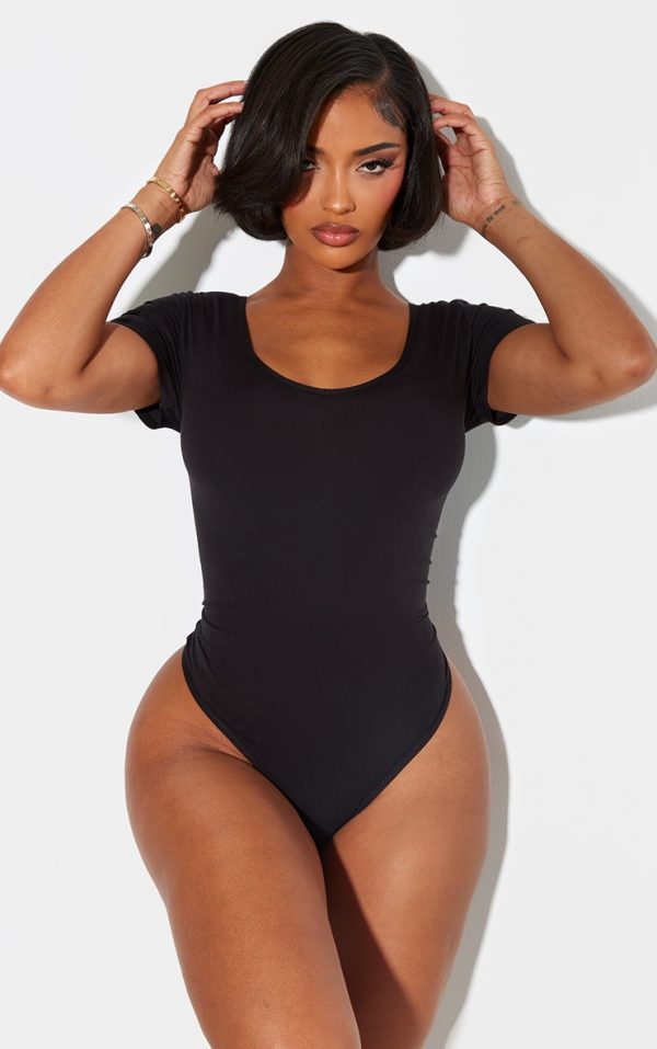 Shape Black Sculpted V Neck Short Sleeve Bodysuit