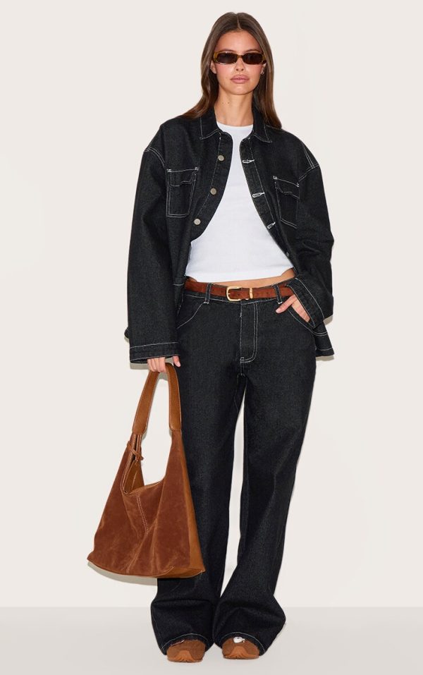 Raw Indigo Mid Rise Wide Leg Jeans