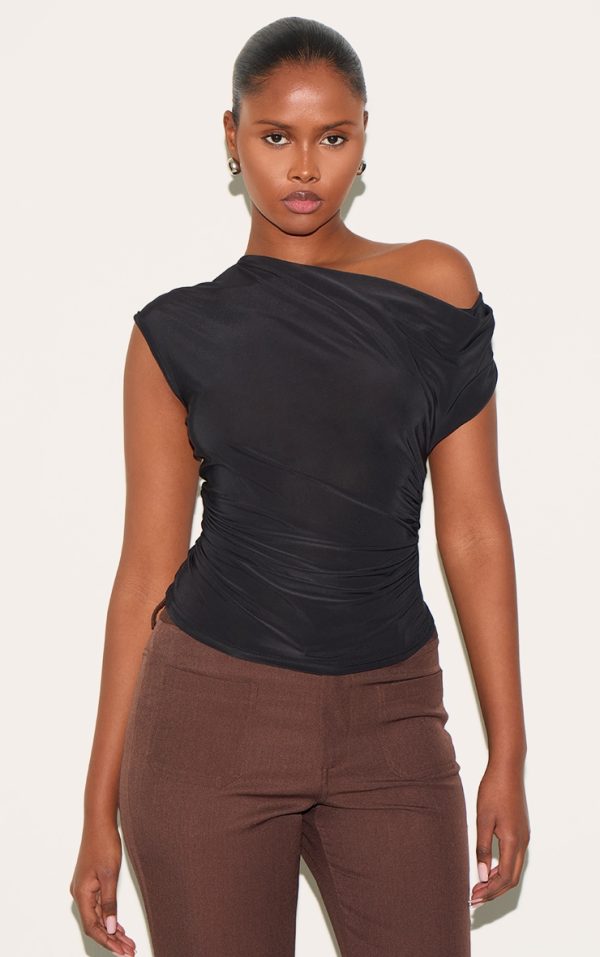 Black Slinky Backless Asymmetric Long Top