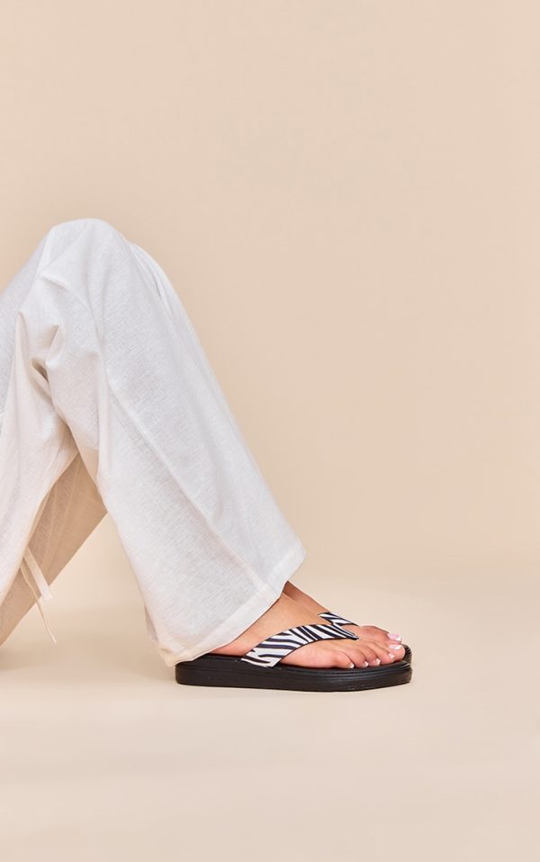 Zebra Faux Leather Toe Thong Platform Sandals