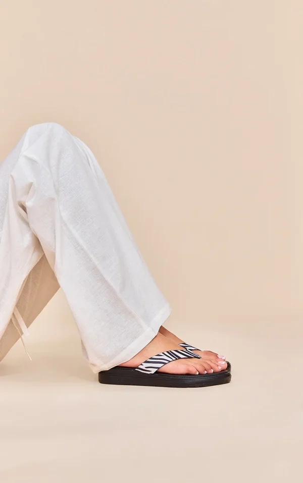 Zebra Faux Leather Toe Thong Platform Sandals