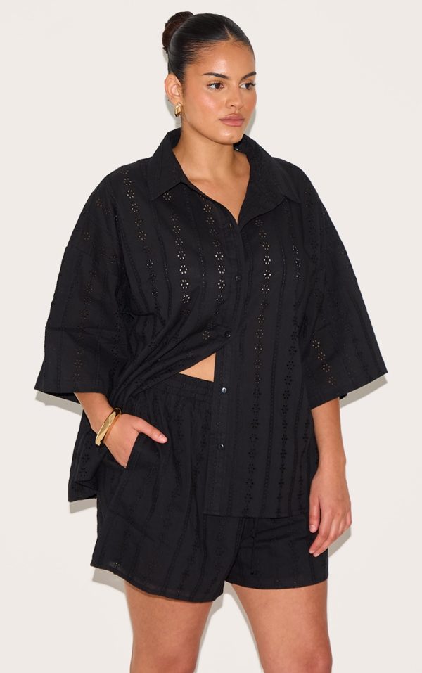 Plus Black Broderie Floaty Shorts