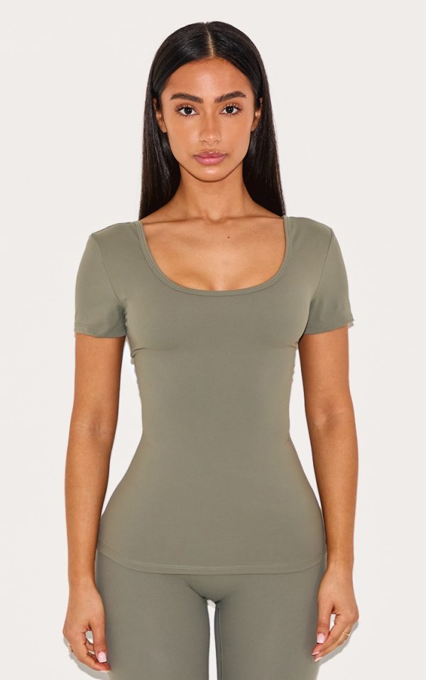 Petite Dark Olive Snatched Sculpt Scoop Back Top