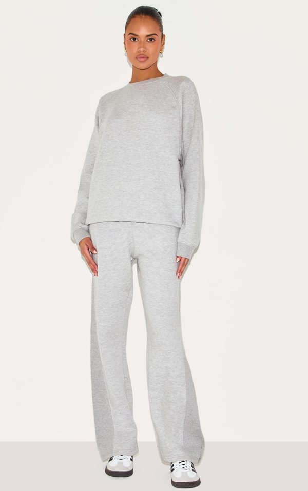 Ash Grey Panelled Rib Detail Wide Leg Sweatpants
