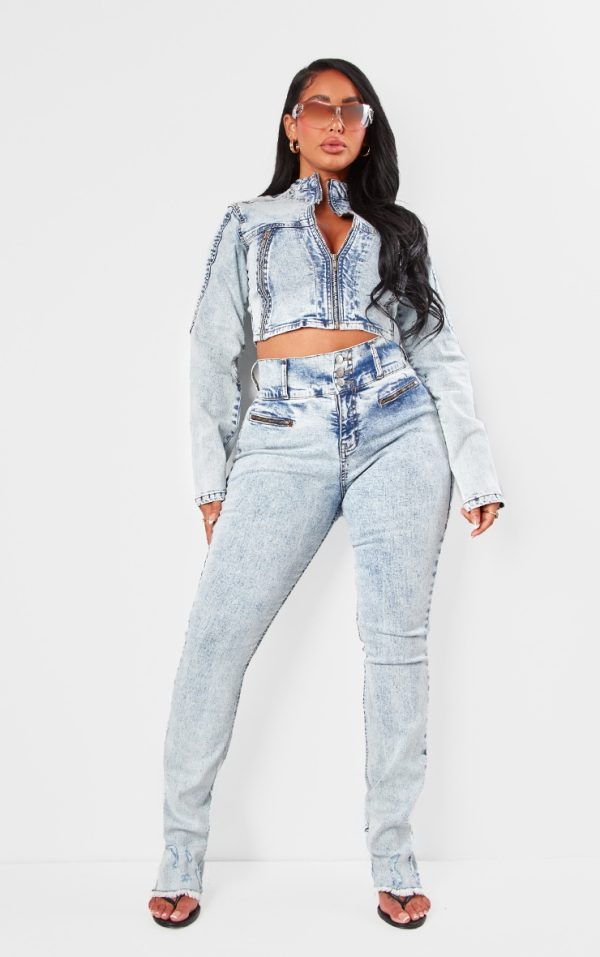 Shape Light Blue Denim High Waisted Ripped Hem Jeans