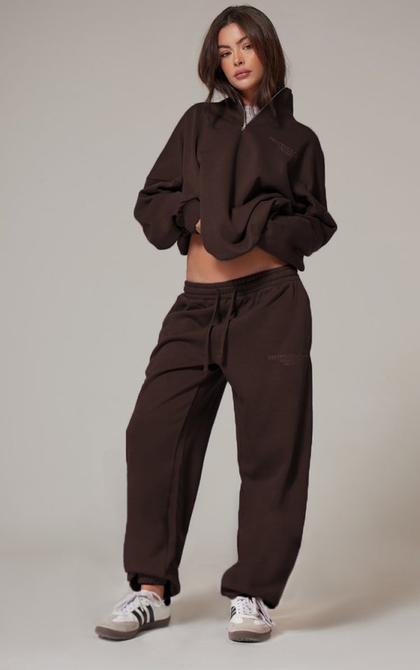 PRETTYLITTLETHING Chocolate Premium Print Cuffed Sweatpants