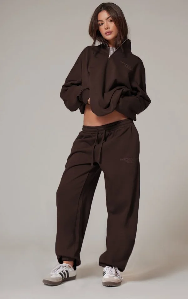 PRETTYLITTLETHING Chocolate Premium Print Cuffed Sweatpants