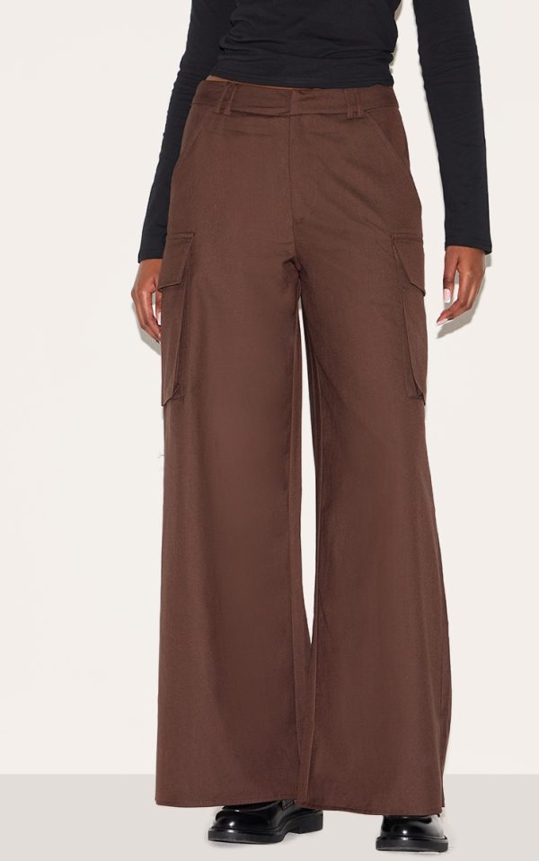 Deep Chocolate Woven Pocket Detail Straight Leg Pants