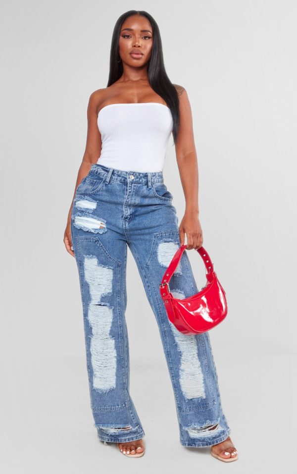 Shape Light Blue Distressed Detail Wide Leg Jeans