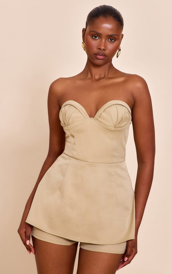 Clay Woven Bust Cup Detail Peplum Romper