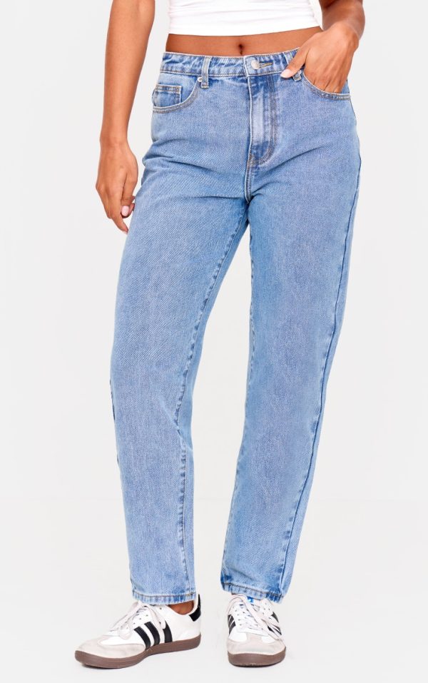 PRETTYLITTLETHING Mid Blue Wash High Waist Mom Jeans