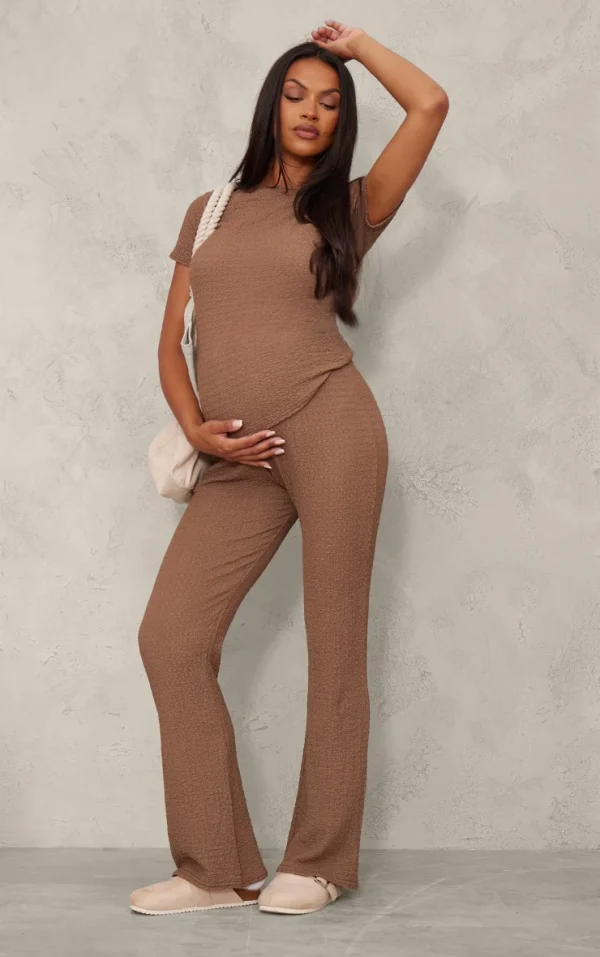 Maternity Taupe Elasticated Textured Flared Pants