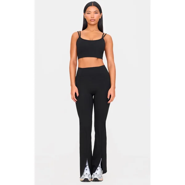 Deep Black Sculpt Pintuck Detail Straight Leg Yoga Pants
