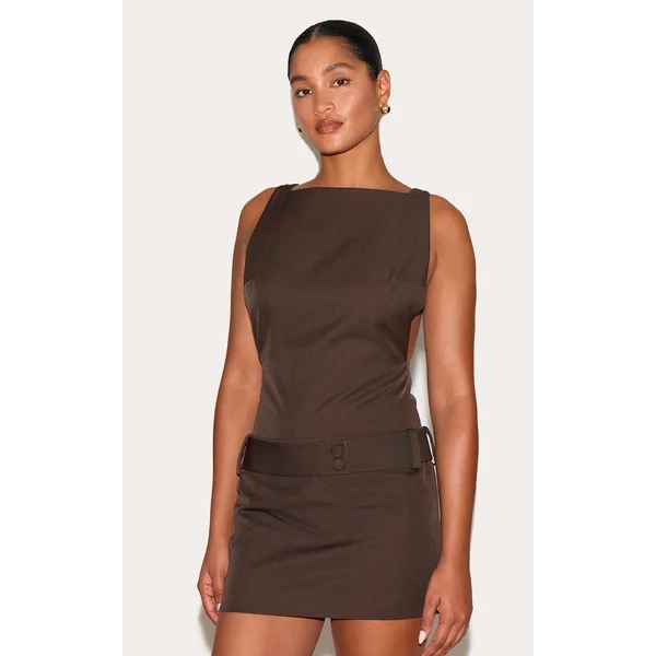 Deep Chocolate Belt Detail Shift Dress