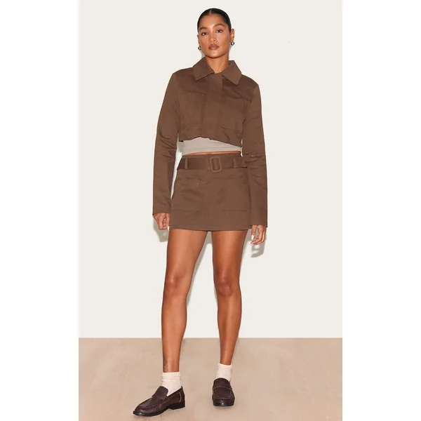 Deep Chocolate Belted Micro Mini Skirt