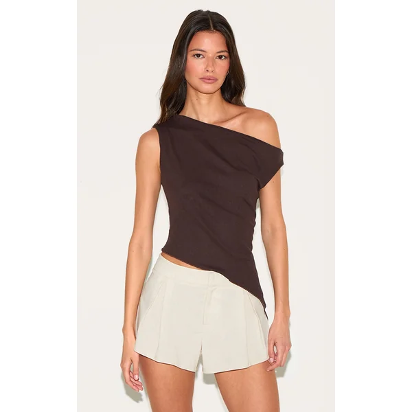 Deep Chocolate Burnout Mesh Asymmetric Long Top