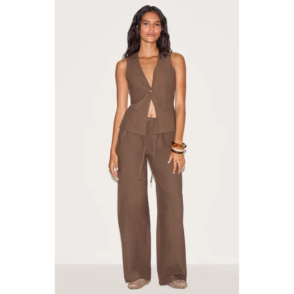 Deep Chocolate Drawstring Wide Pants