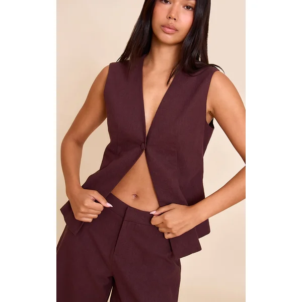 Deep Chocolate Premium Linen Button Vest