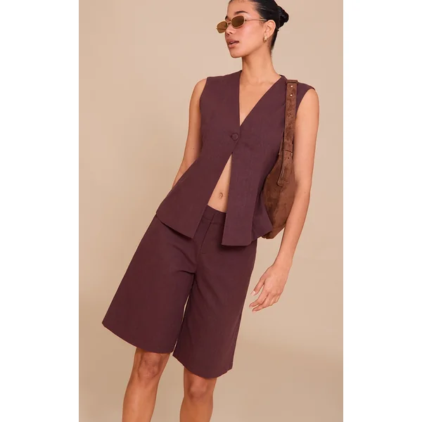 Deep Chocolate Premium Linen Tailored Jorts